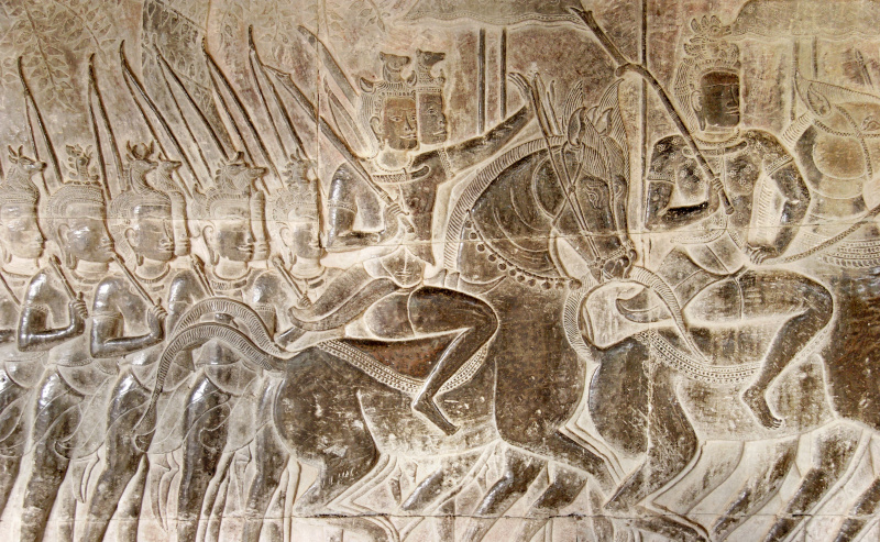 Kriegerisches Flachrelief an den Wänden von Angkor Wat Kambodscha