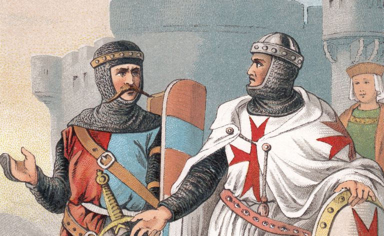 Tempelritter und Kreuzritter aus dem 12. oder 13. Jahrhundert in einer Illustration aus dem 19. Jahrhundert