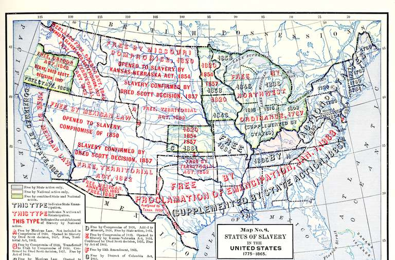 Mapa nº 8, Status da escravidão nos Estados Unidos, 1775 - 1865