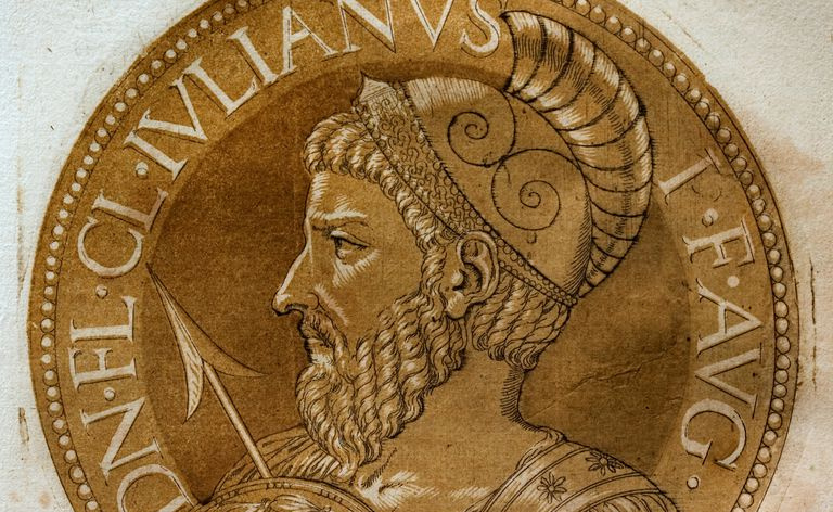 Grabado en madera del retrato del medallón del claroscuro del emperador romano Juliano