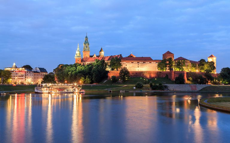 Utsikt over Wawel og elven Wisla, Polen