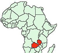 アフリカのザンビア共和国の位置を示す地図。