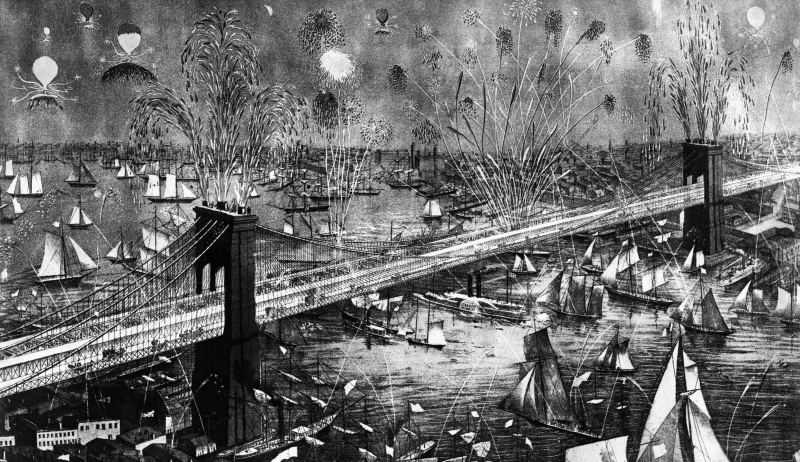 Feuerwerk über der Brooklyn Bridge