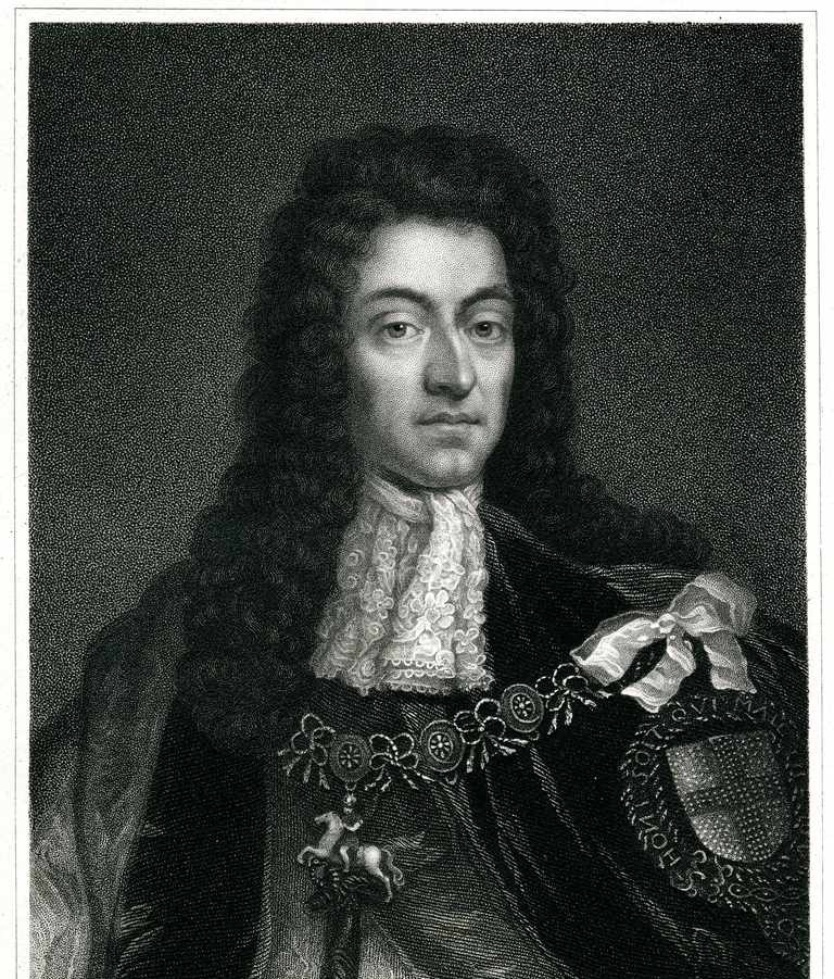 Grabado de 1834 con el rey de Inglaterra, Guillermo III de Inglaterra. Guillermo III vivió desde 1650 hasta 1702.
