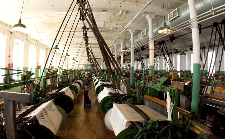 Fotografía de una fábrica textil restaurada en Lowell, Massachusetts