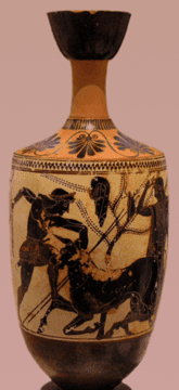 Tesejs un maratona bullis, baltzeme lekythos, c. 500. gads p.m.ē.