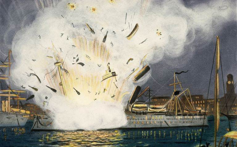 Illustrasjon av eksplosjon av USS Maine i Havana havn