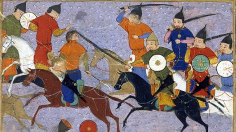 Une bataille entre les nomades mongols et les peuples sédentaires de Chine, telle que représentée dans les œuvres d