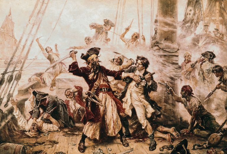 The Capture of the Pirate, Blackbeard, 1718 av Jean Leon Gerome Ferris