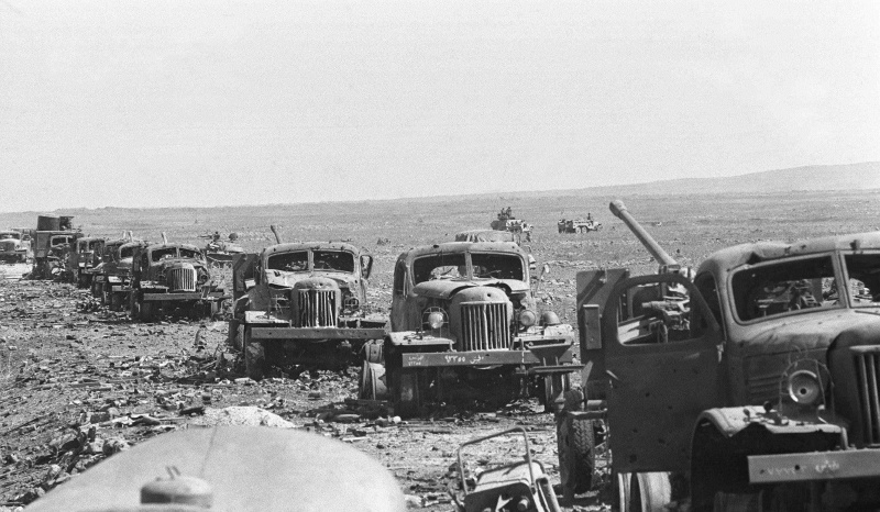 Zniszczony konwój syryjski na Wzgórzach Golan, 1973.