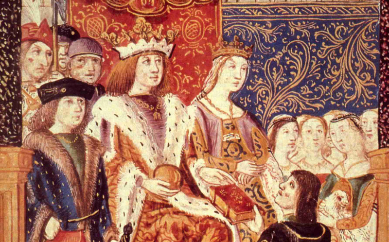 Spānijas karaliskie monarhi Ferdinands un Izabella ir attēloti 1469. gadā