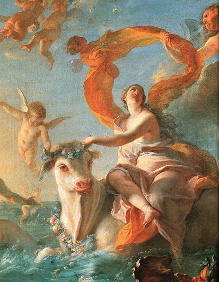 Europa portata via da Giove sotto forma di toro bianco