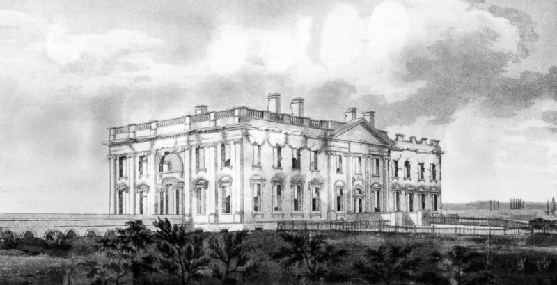 Illustration des brennenden weißen Hauses