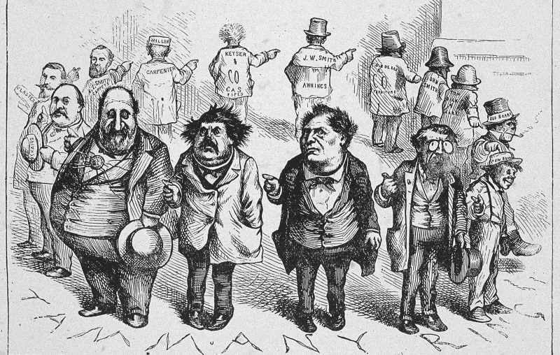 Caricature de Thomas Nast des membres de Tweed Ring pointant tous vers quelqu