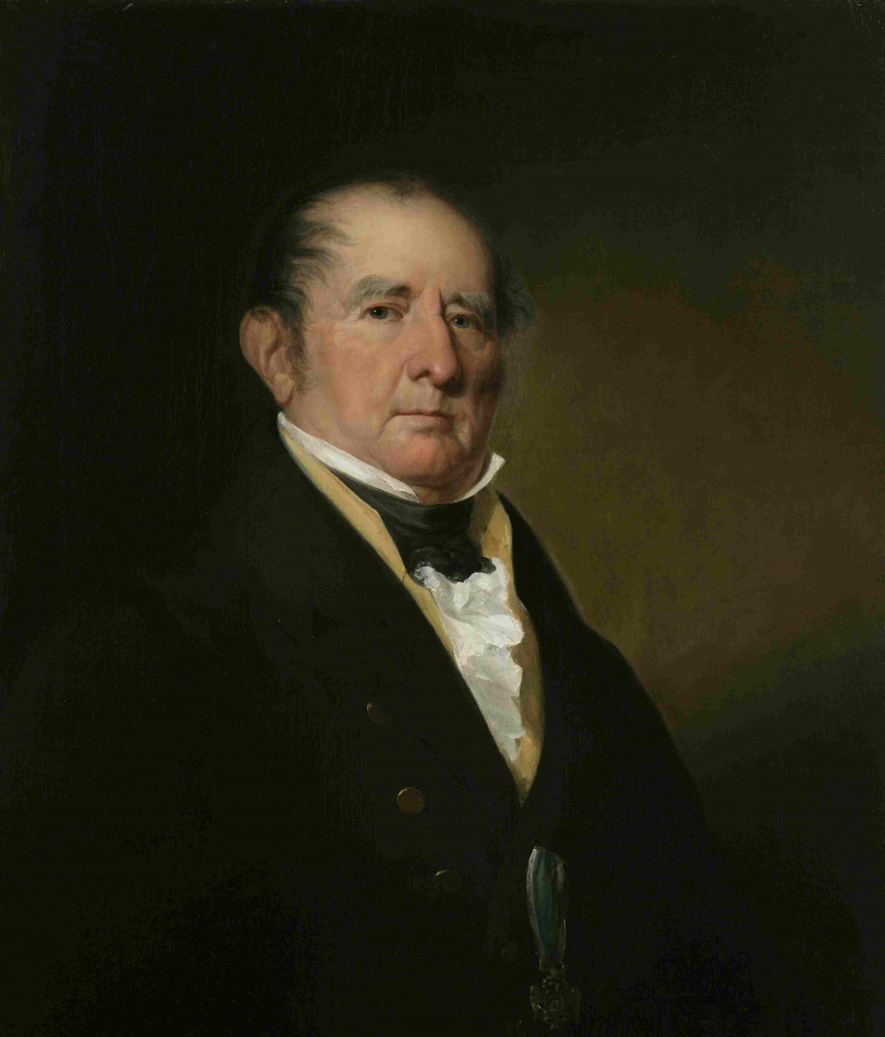 A pintura retrata um retrato de Aaron Ogden (1756-1839), governador de Nova Jersey de 1812-1813, 1833.