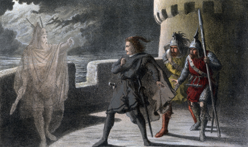 Illustration von Horatio, Marcellus und Hamlet mit Hamlet