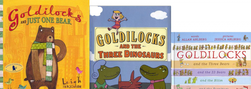 Okładki 3 zabawnych wersji książeczki z obrazkami Złotowłosa i Trzy Niedźwiedzie