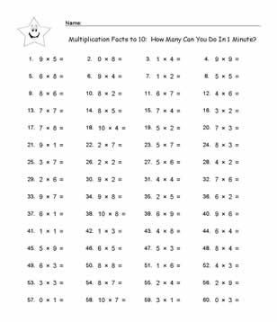 Hechos de multiplicación hasta 10