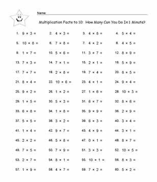 Hechos de multiplicación hasta 10