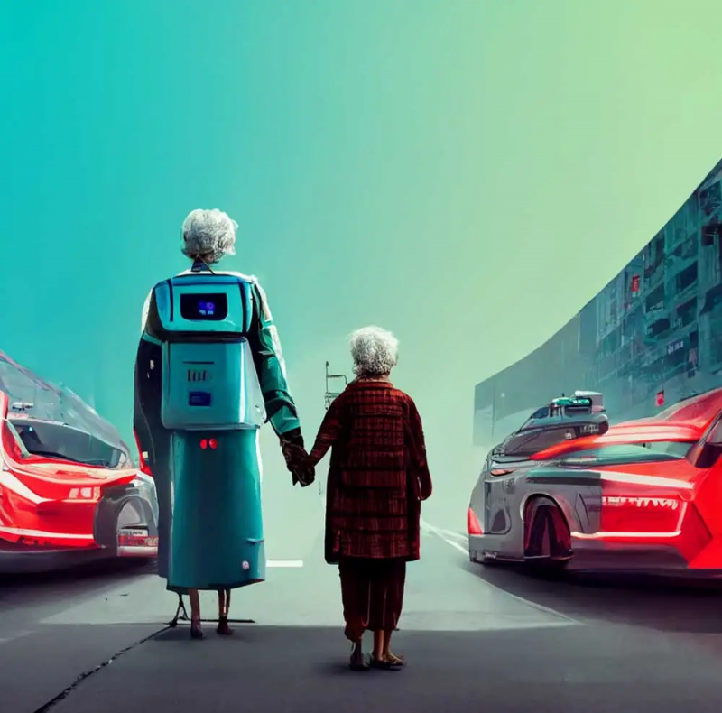Robot care ajută o bătrână