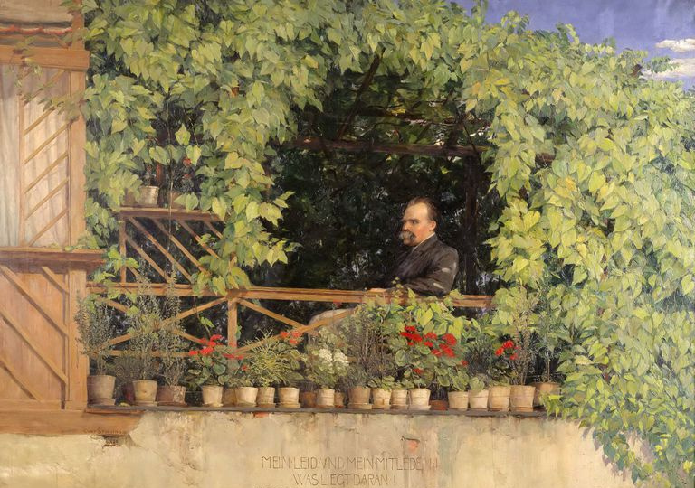 Maleri av Friedrich Nietzsche på balkonghagen (1844-1900)