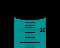 24 ミリリットルを読み取るメスシリンダー内の液体メニスカス
