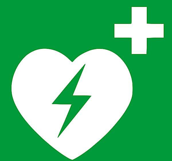 Šī zīme norāda defibrilatora vai AED atrašanās vietu.