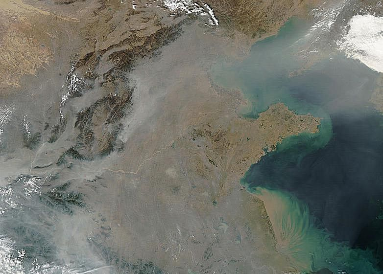 Esta es una imagen de la contaminación del aire sobre China.