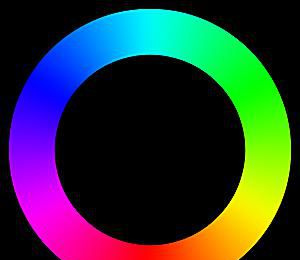 Esta rueda de colores muestra el espectro visible de luz más magenta.