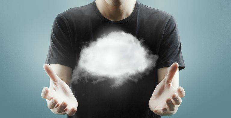 hombre, tenencia, nube