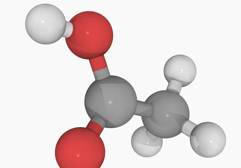 Ilustración 3D de la estructura química del ácido acético.