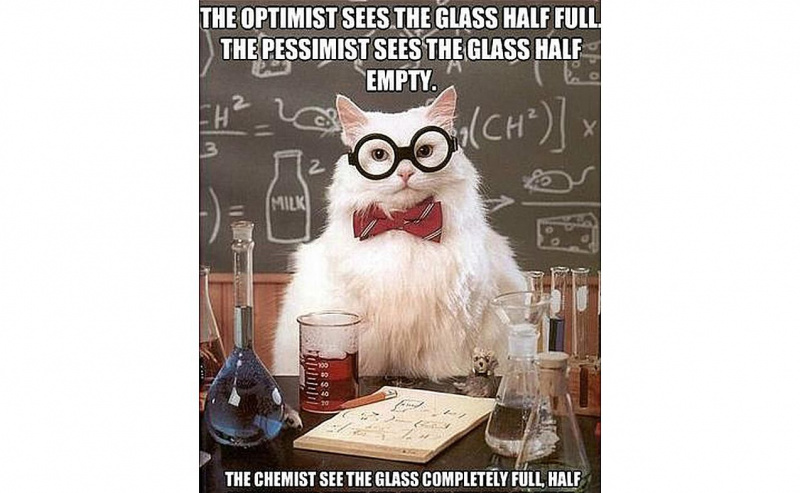 Chemie Cat hat sein Glas voll.