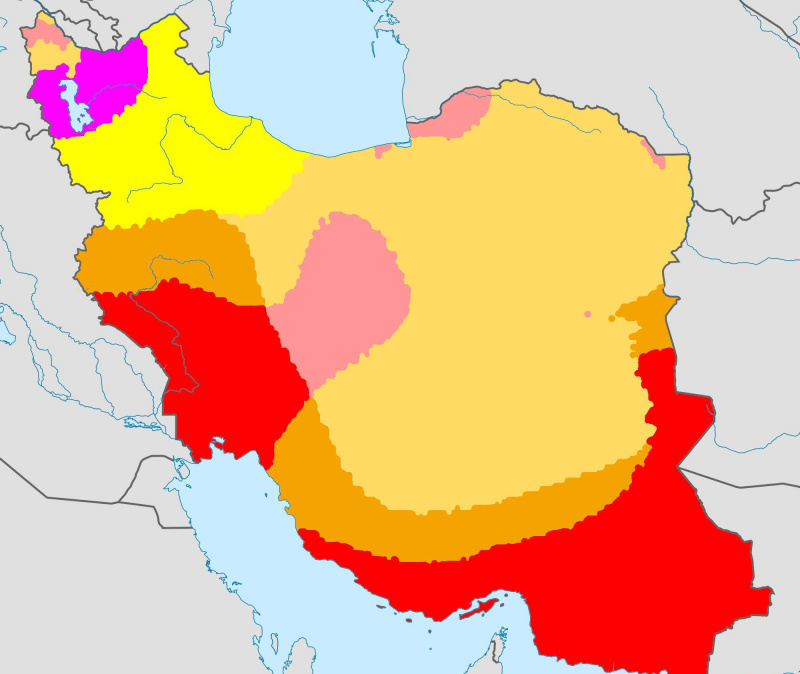 Mapa de Irán con la clasificación climática de Koppen.