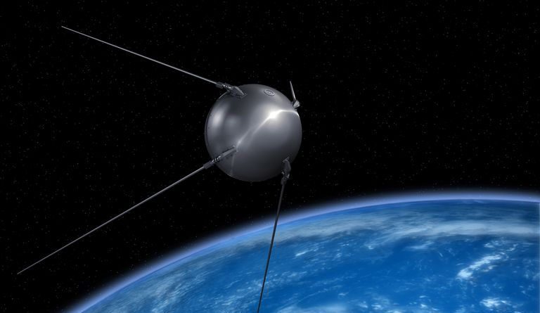 Sputnik-satellitt i bane rundt jorden.