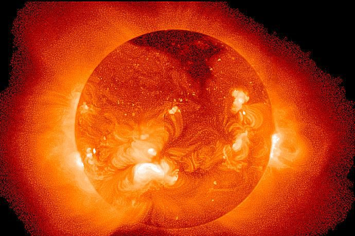 Dies ist eine Ansicht der Sonne vom Soft X-Ray Telescope (SXT) auf dem Yohkoh-Satelliten.