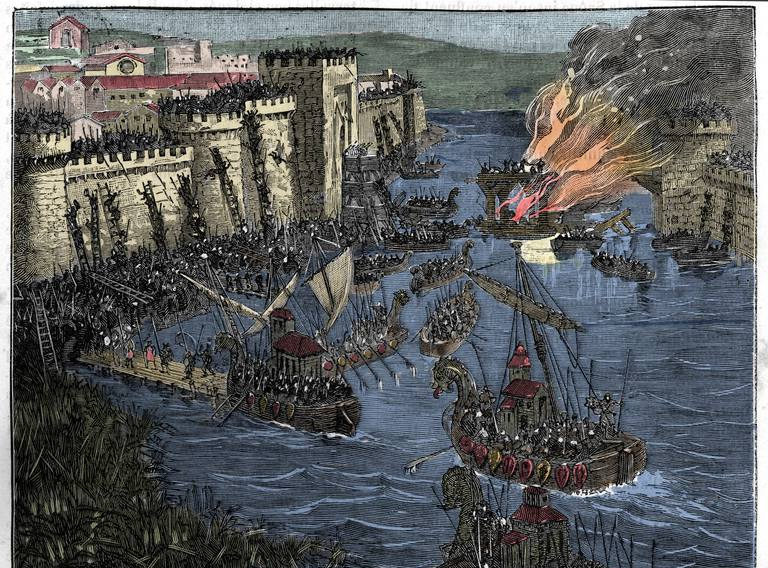 Ilustración de normandos poniendo sitio a París