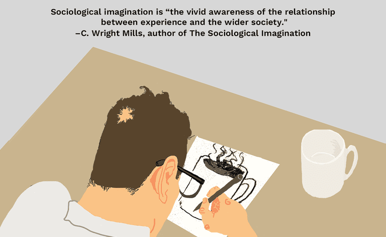 Ilustración que representa la imaginación sociológica
