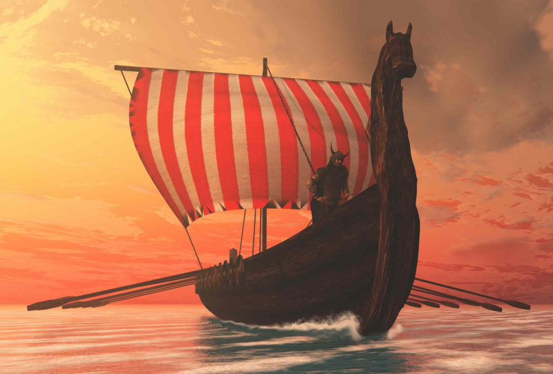 Człowiek Wikingów i Longship