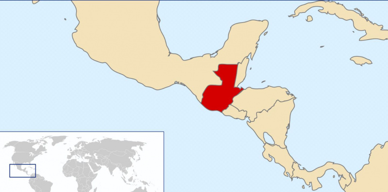 Guatemala en el mapa con el país resaltado en rojo.