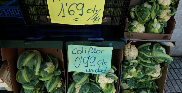 prezzi degli ortaggi con abbreviazioni spagnole.