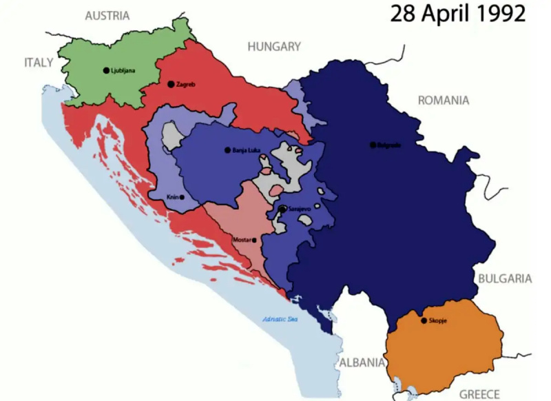   mapa rozpadu Jugoslávie 1992