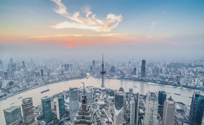 空撮、上海、中国