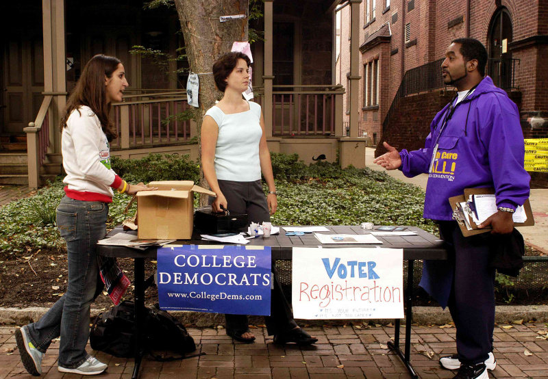 Velgerregistrering på University of Pennsylvania campus 29. september 2004.