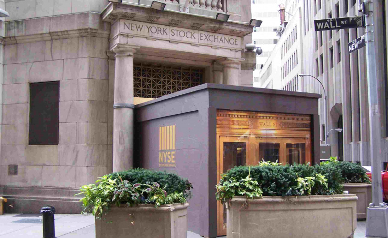 Siège social de la Bourse de New York, 11 Wall Street, au coin de New Street