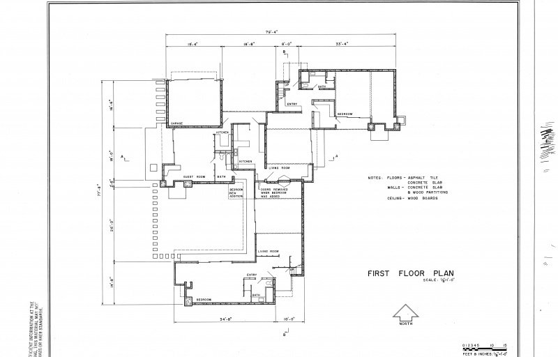 Grundriss des ersten Stockwerks des Schindler-Hauses von 1922 in Los Angeles, Kalifornien, gezeichnet von Stanley A. Westfall, 1969