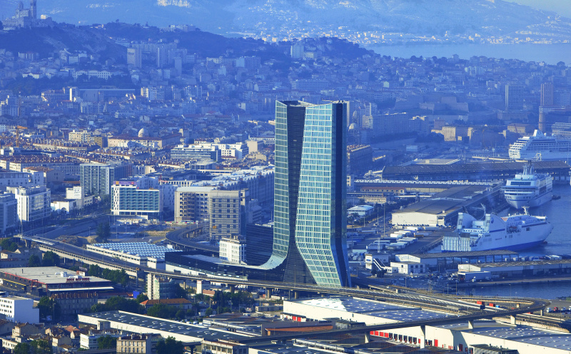De CMA CGM Tower-wolkenkrabber in Marseille, Frankrijk
