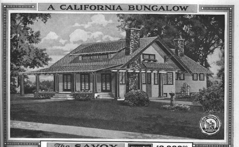 ilustração em preto e branco de um bangalô da Califórnia chamado Savoy custando US $ 2.333
