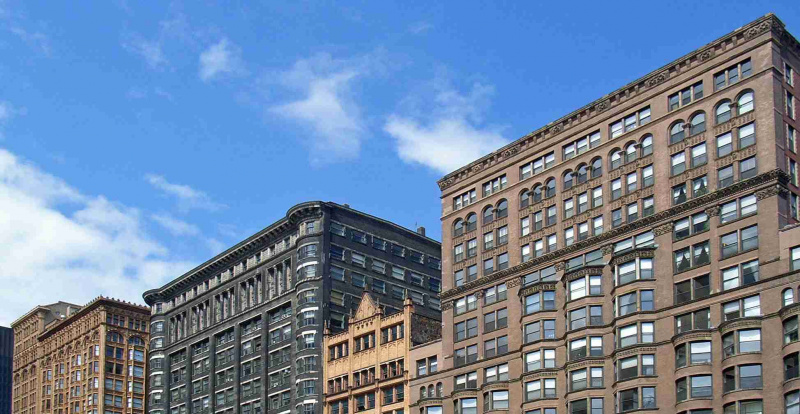 Frühe Wolkenkratzer, die heute Hochhäuser in Chicago genannt werden, einschließlich Jenney