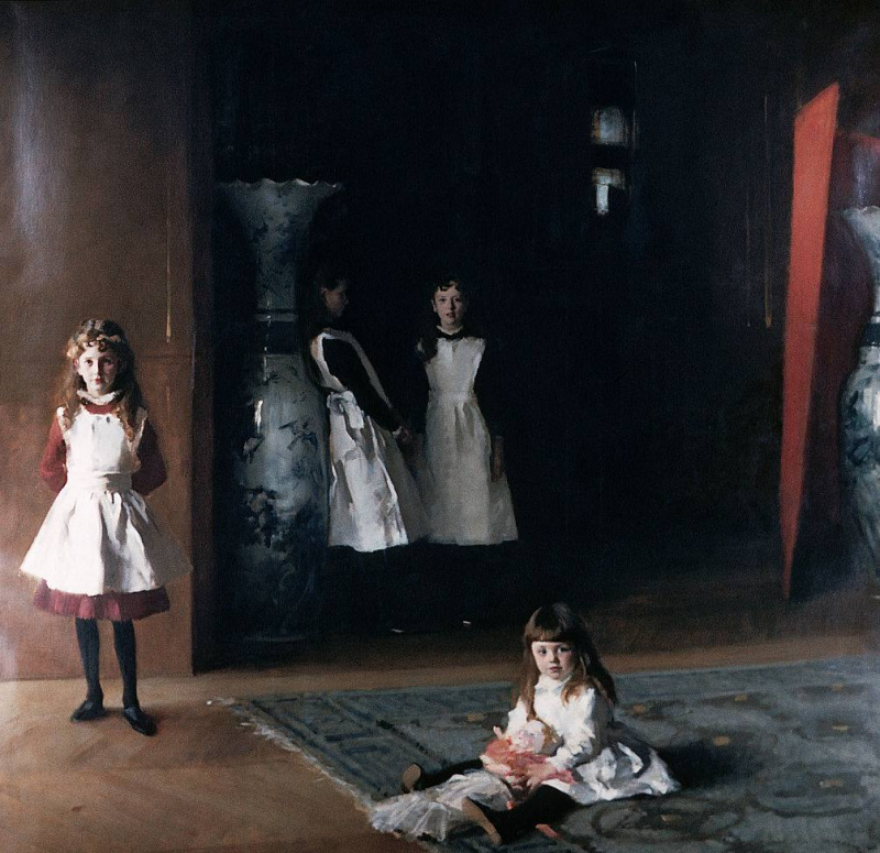 Peinture de quatre jeunes filles du XIXe siècle, l