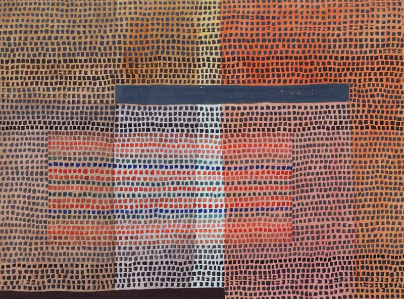 Malarstwo abstrakcyjne przecinających się siatek i kwadratów o różnych kolorach, Paul Klee
